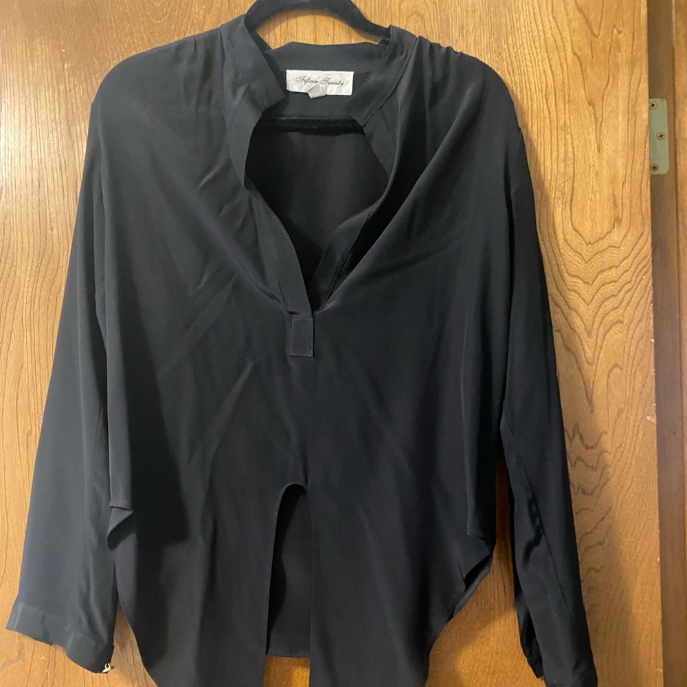 Black front tie blouse